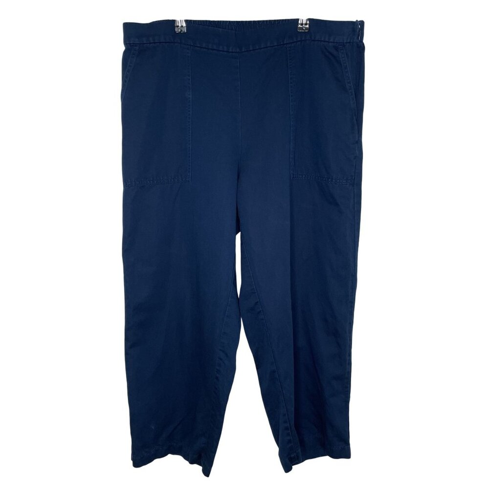 J. Jill Blue Elastic Waist Linen Blend Crop Wide Leg Pants, L